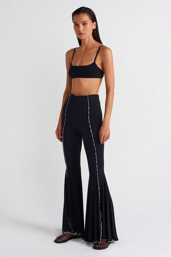 Nu Contrast Lettuce Hem Trousers Black