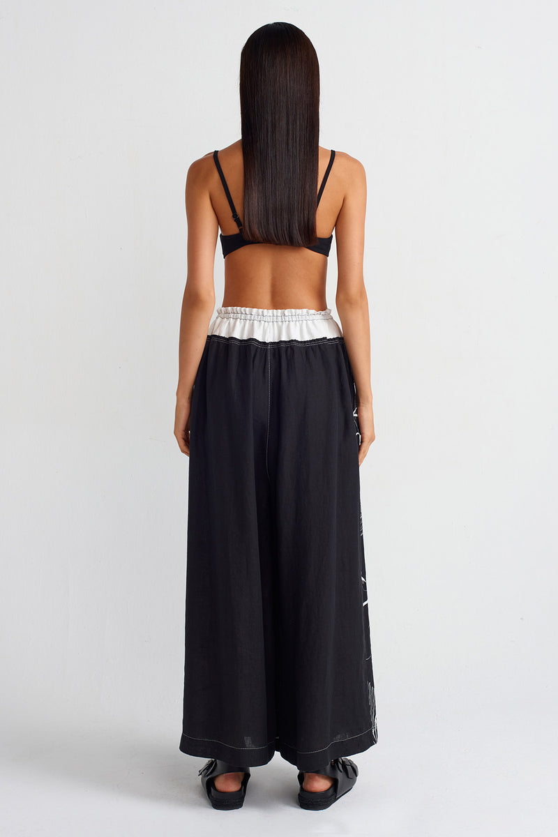 NU Printed Linen Trousers Off White/Black