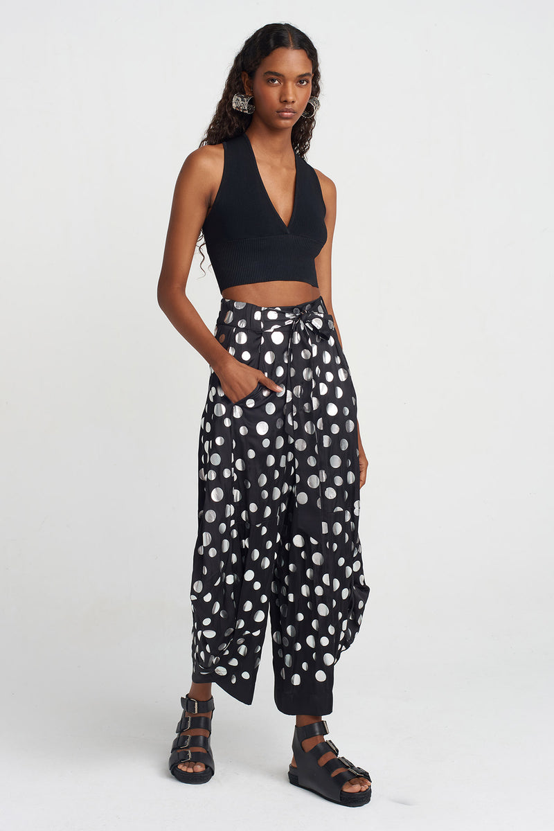 Nu Printed Satin Pants Black - Silver