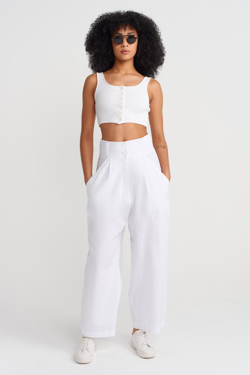 NU High-Waisted Poplin Trousers Off White