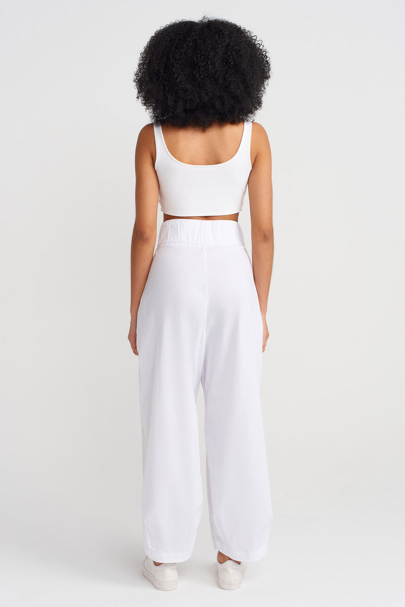 NU High-Waisted Poplin Trousers Off White