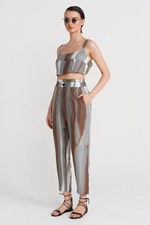 Nu Printed High-Waisted Pants Brown/White