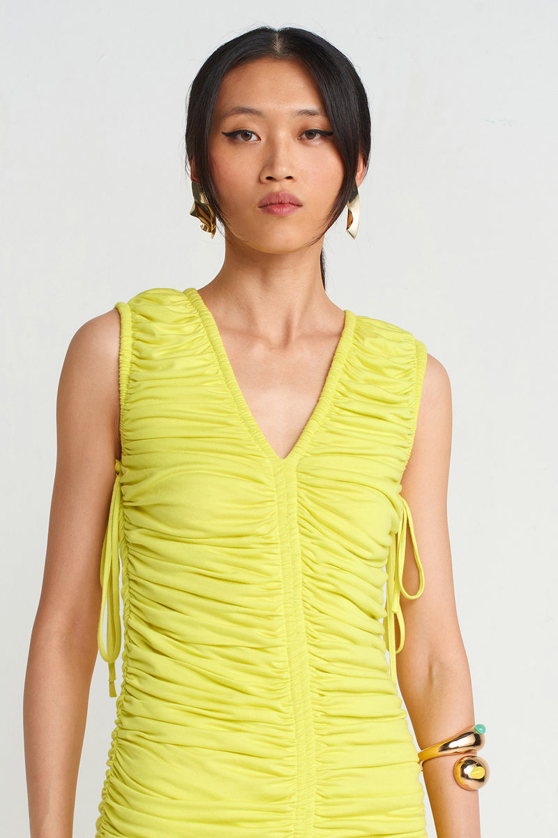 NU Ruched Detail Long Dress Light Yellow