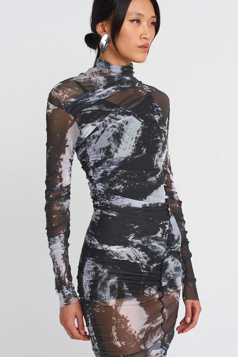 NU Ruched Detail Tulle Dress Multi Color