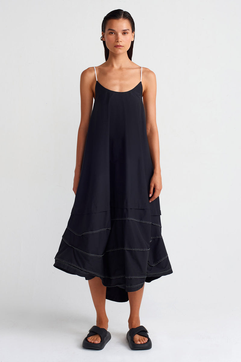 NU Double-Fabric Strap Dress Black