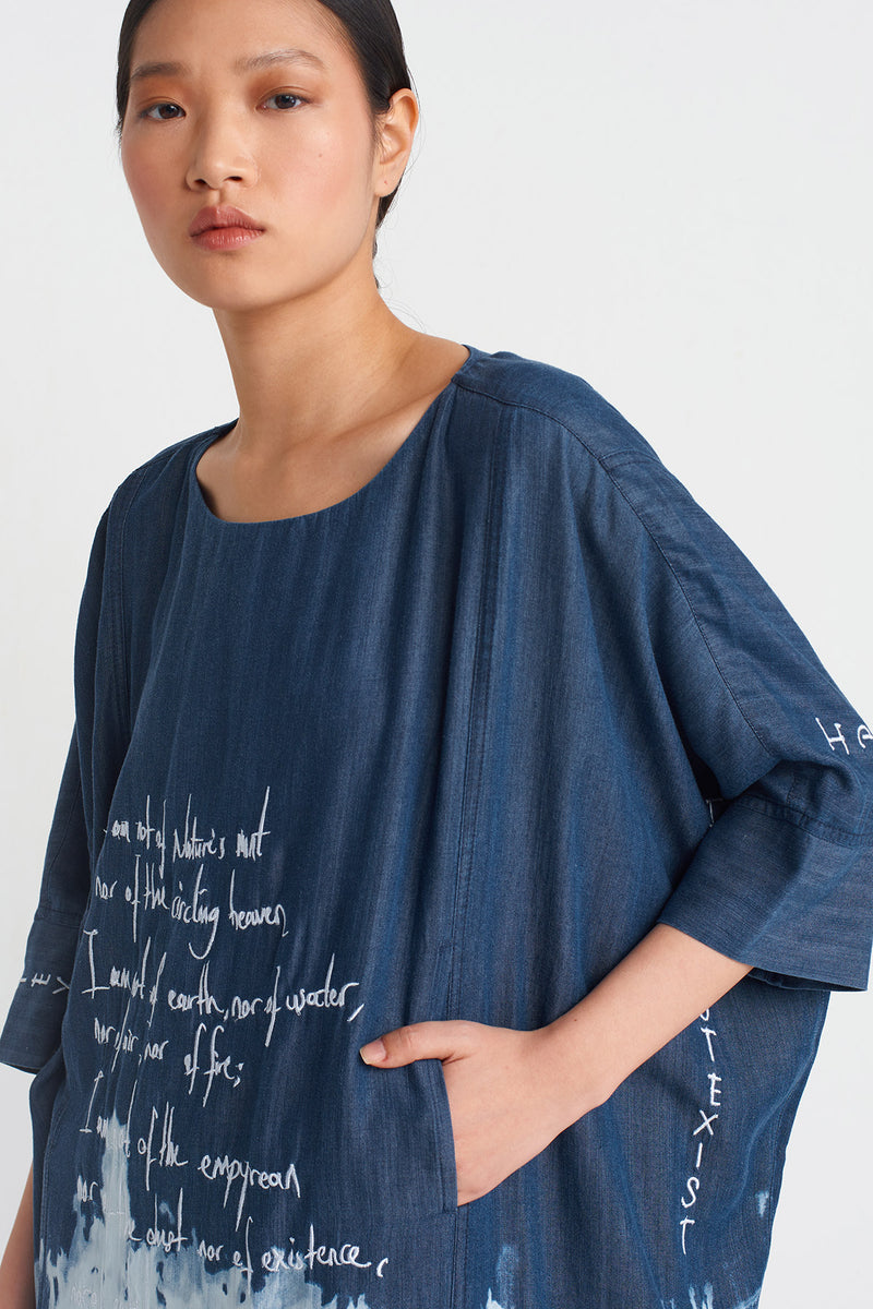 NU Embroidered Batik Dress Marine Blue