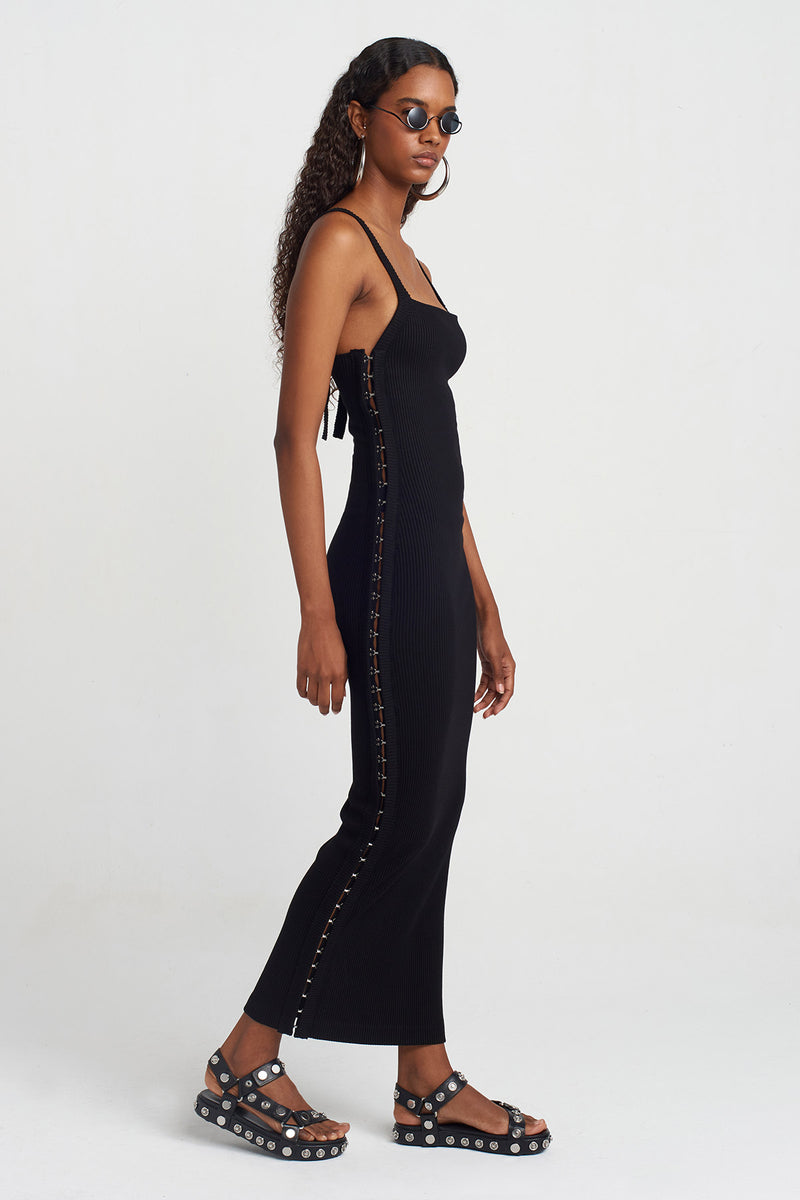 NU Side Hook Detail Ribbed Dress Black