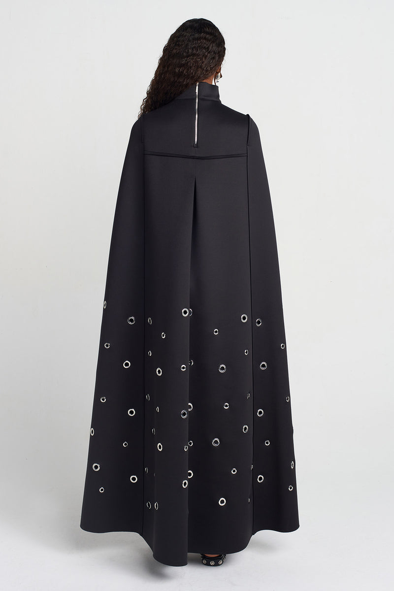 Nu Eyelet Detail Cape Dress Black