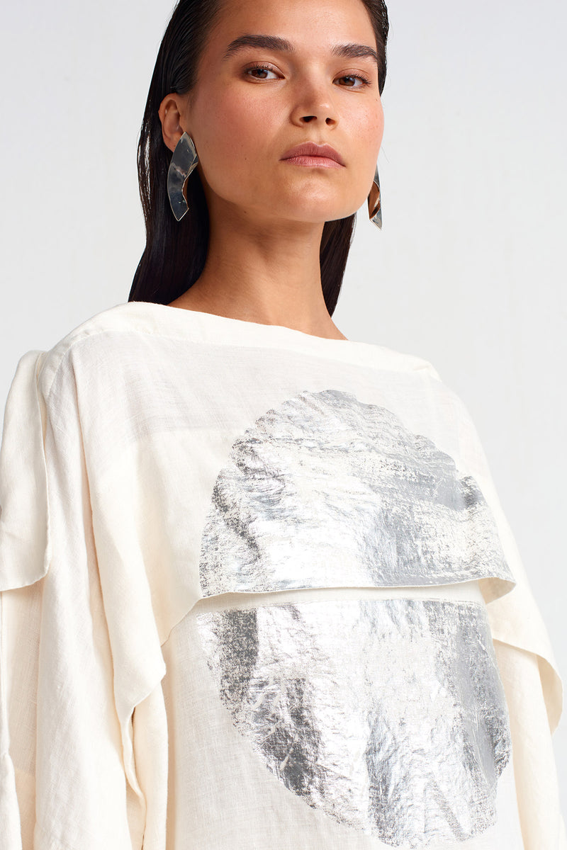 NU Silver Printed Linen Dress Ecru