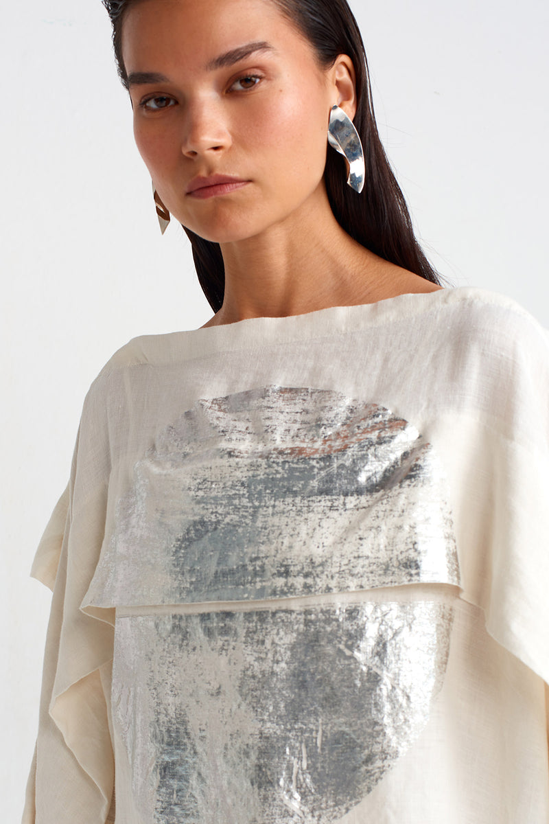 NU Silver Printed Linen Dress Ecru