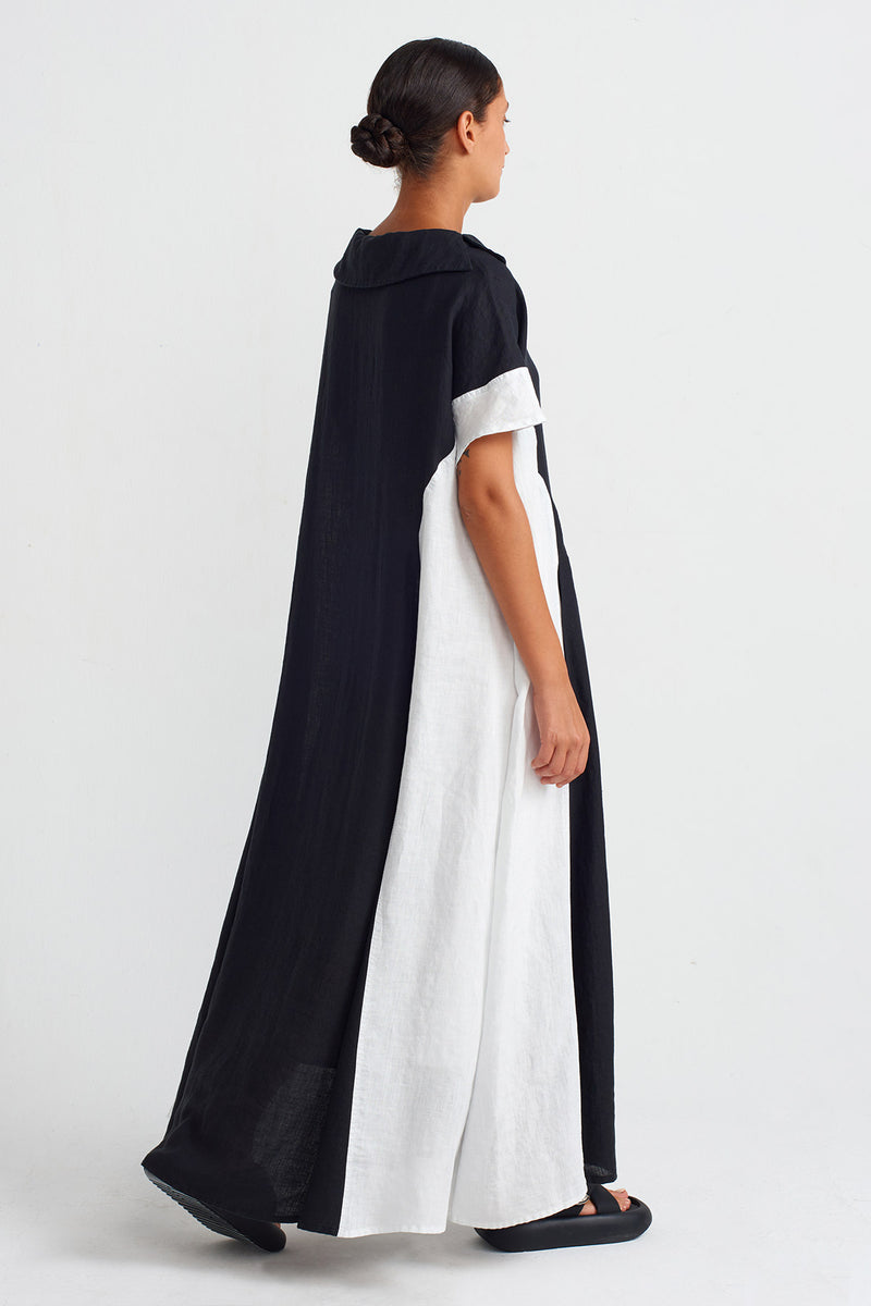 NU Color Block Linen Dress Black/Offwhite