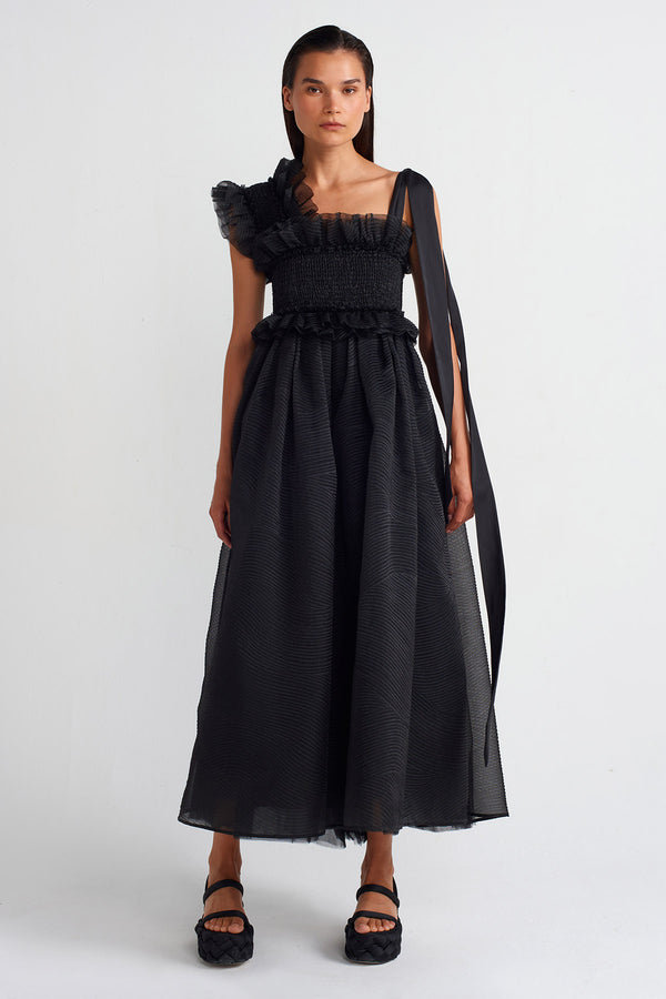 NU Embroidered Organza Ball Gown Black