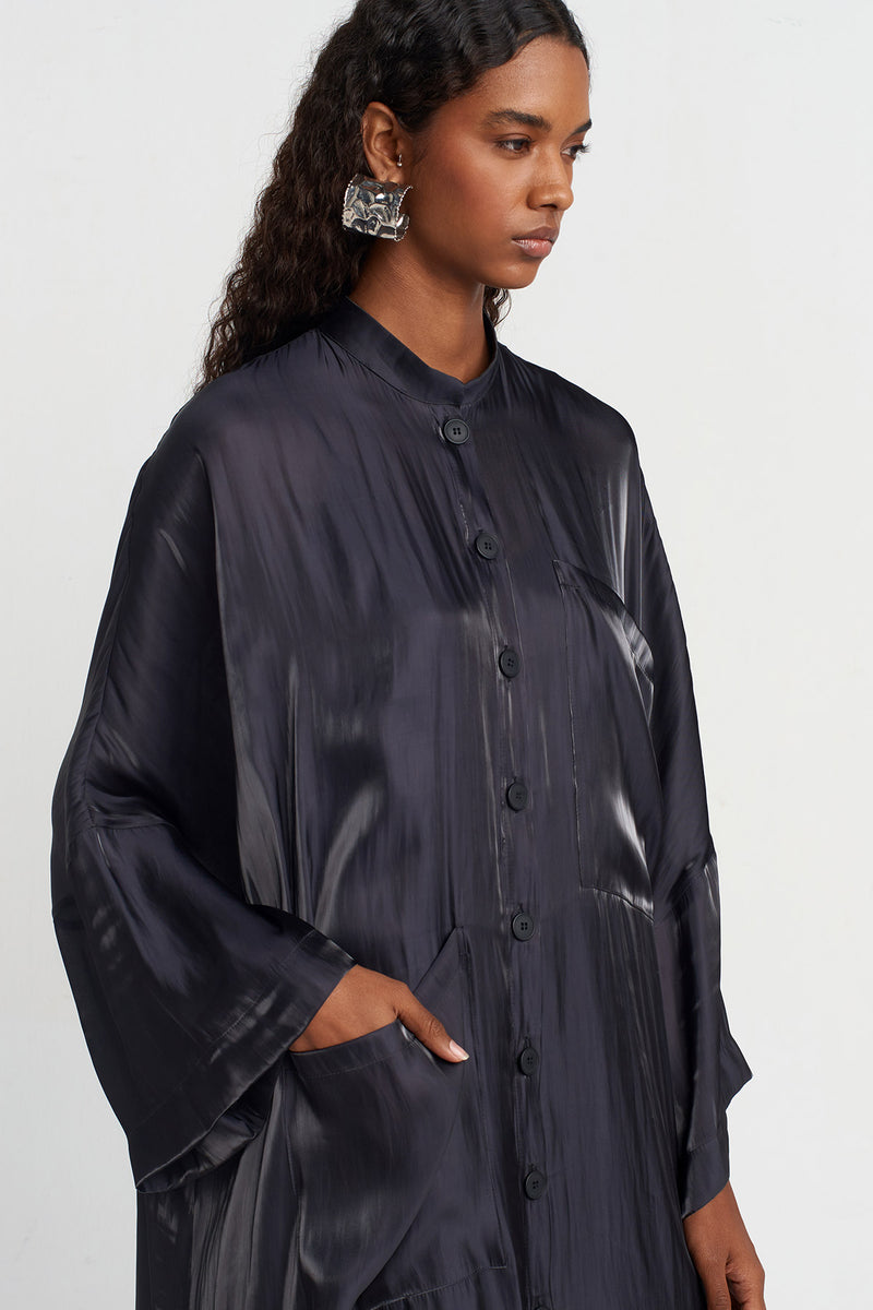 NU Shiny Satin Kaftan Dress Black