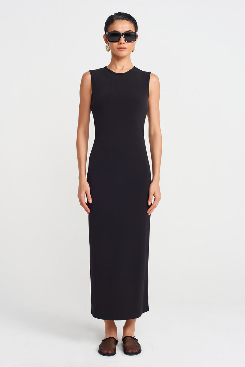 NU Plain Long Jersey Dress Black