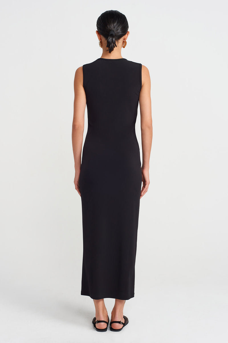 NU Plain Long Jersey Dress Black