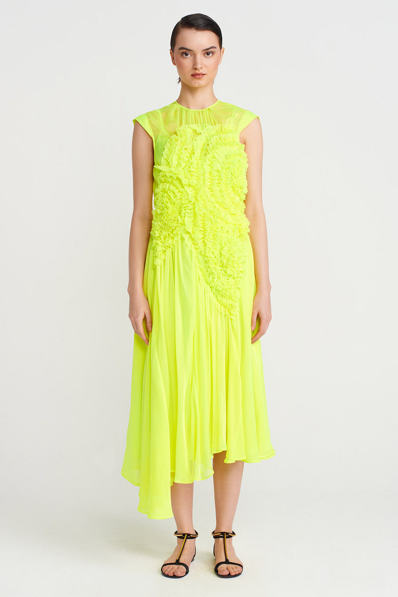 Nu Embroidered Chiffon Dress Neon Green