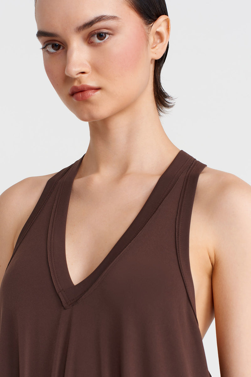 Nu V-Neck Long Jersey Dress Chocolate Brown