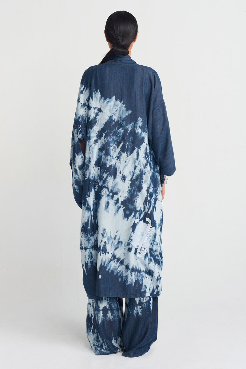 NU Embroidered Batik Kimono Marine Blue
