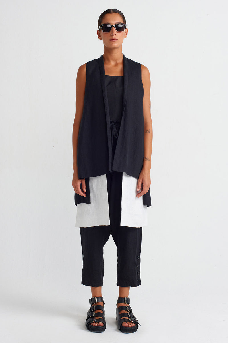 Nu Color Block Linen Vest Black/Offwhite