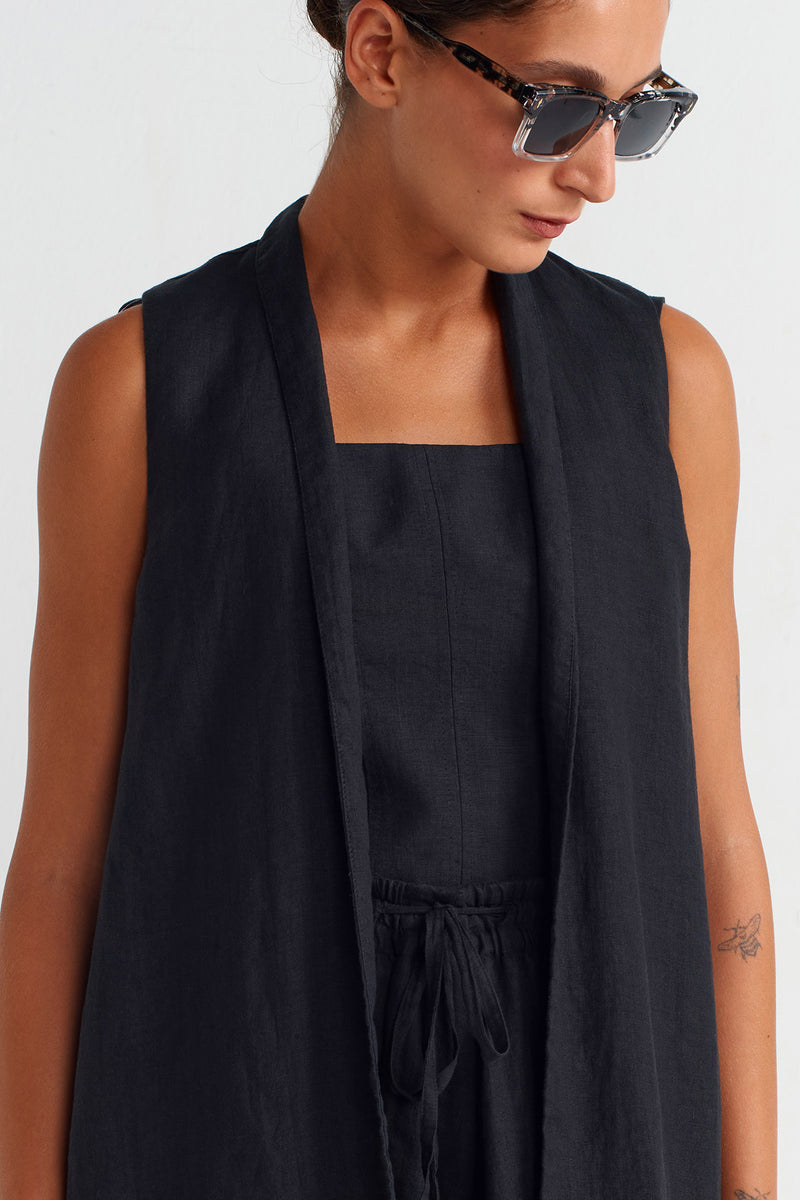 Nu Color Block Linen Vest Black/Offwhite