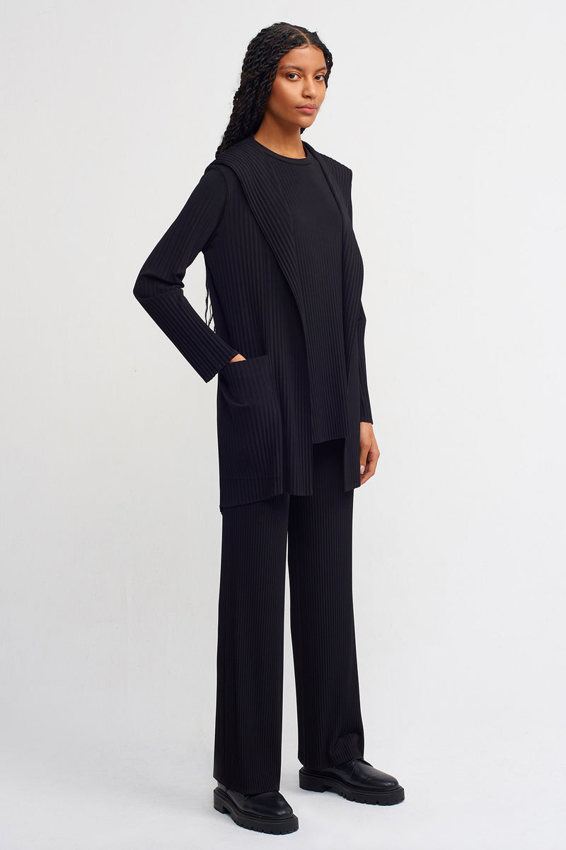 NU Hooded Pleated Jersey Cardigan Black