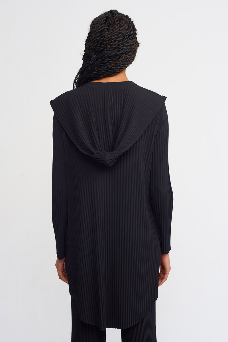 NU Hooded Pleated Jersey Cardigan Black