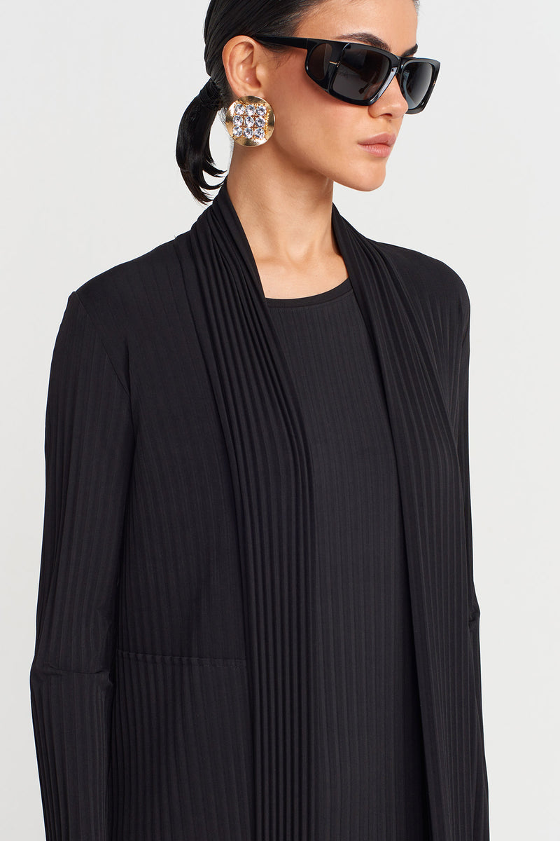 NU Long Pleated Jersey Cardigan Black