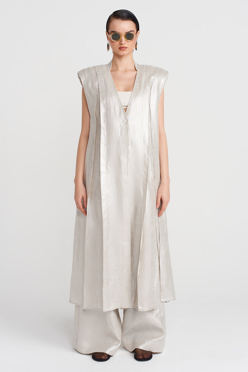 Nu Padded Long Coated Vest Silver