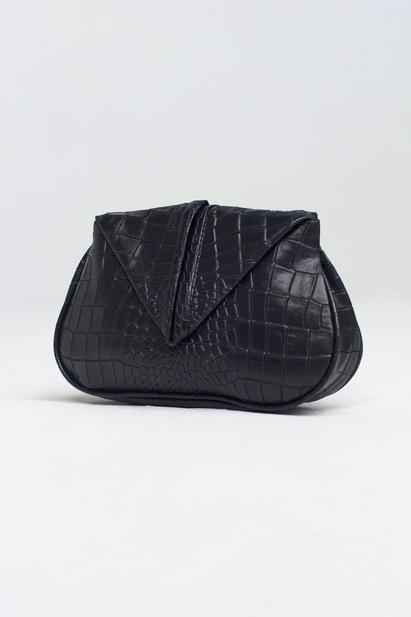 Nu Crocodile Leather Mini Handbag Black