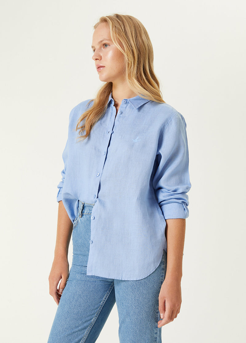 Beymen Club Linen Shirt With Bird Logo Blue