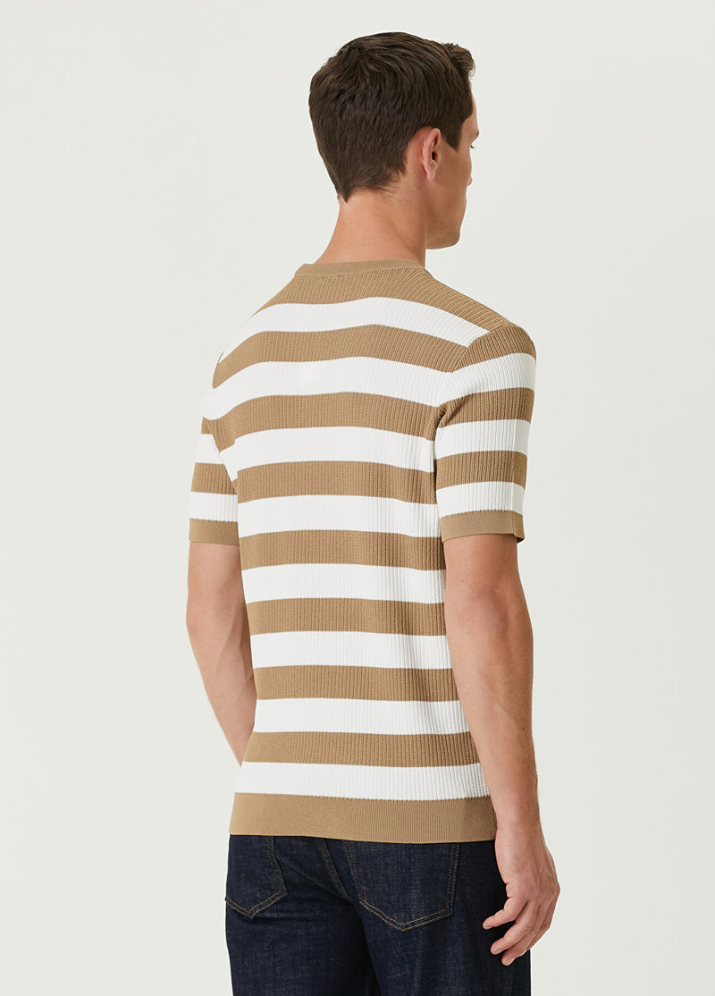 Beymen Club Striped Short Sleeve Sweater Camel