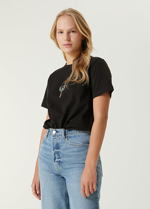 Beymen Club Stoned Parrot Embroidered T-Shirt Black