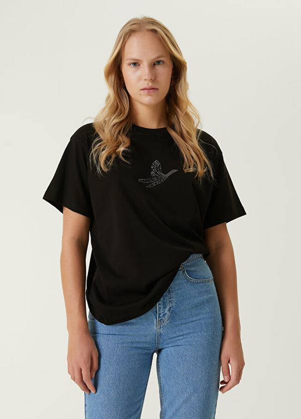 Beymen Club Stone Logo Embroidered T-Shirt Black