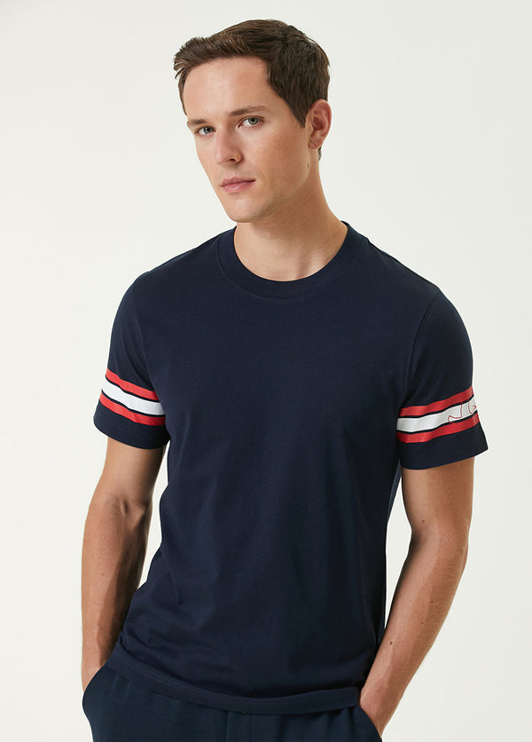 Beymen Club Men Stripe Printed Logo T-Shirt Navy