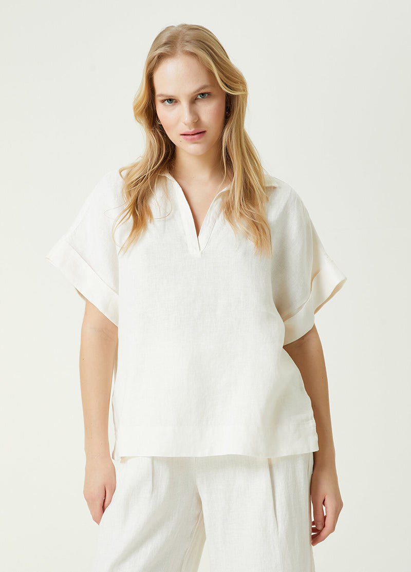 Beymen Club Logo Linen Blouse Ecru