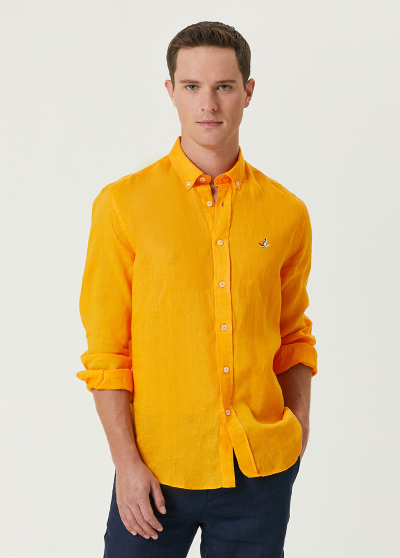 Beymen Club Men Comfort Fit Linen Shirt Orange