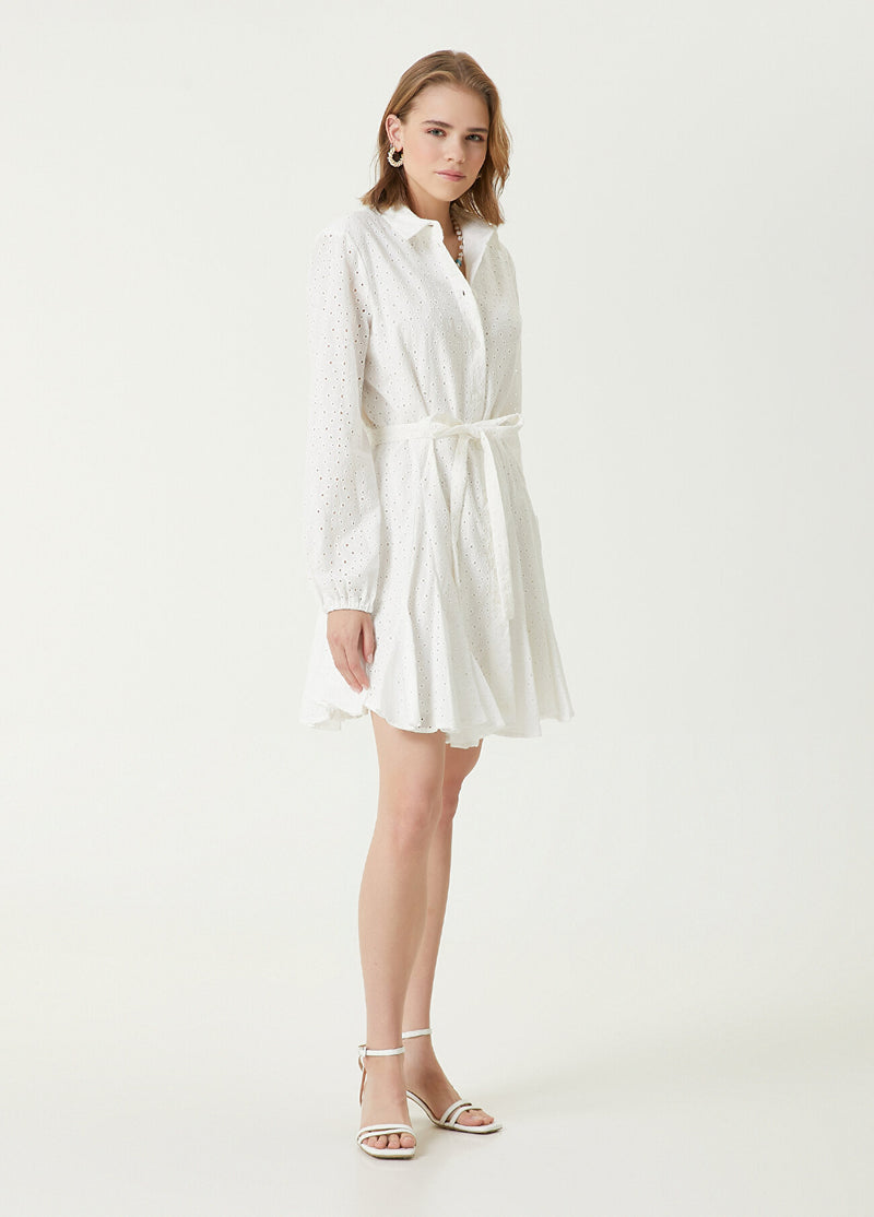 Beymen Club Embroidered Mini Shirt Dress Off White