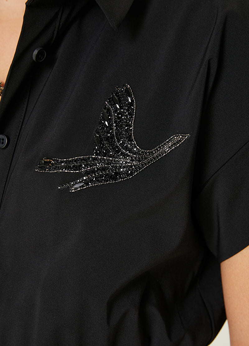 Beymen Club Stoned Goose Logo Midi Shirt Dress Black