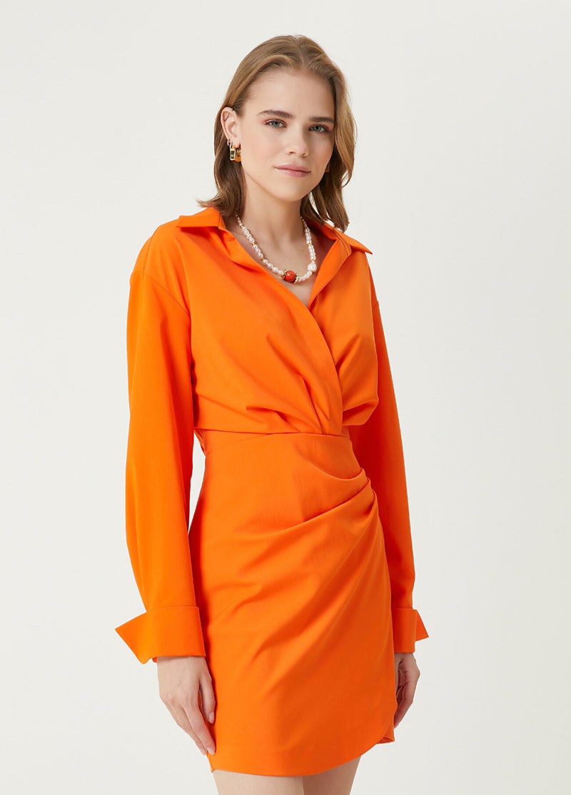 Beymen Club Wrap Detail Mini Shirt Dress Orange