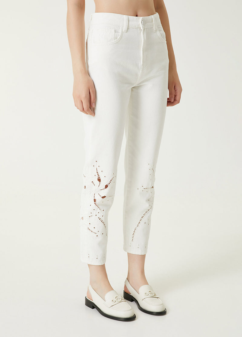 Beymen Club Embroidered Detail Denim Trousers Off White