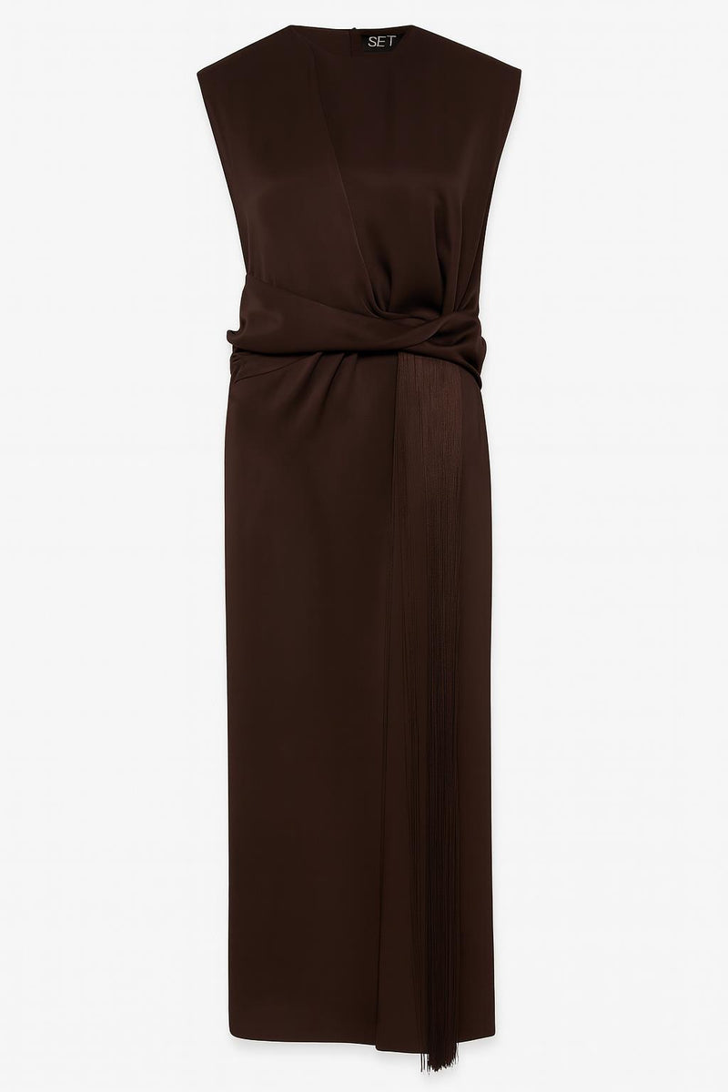 Setre Waist Detailed With Tassel Dress Burgundy