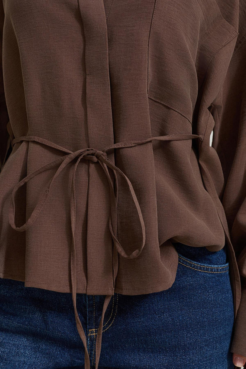 Setre Long Back Shirt With Button On Sleeve Stone