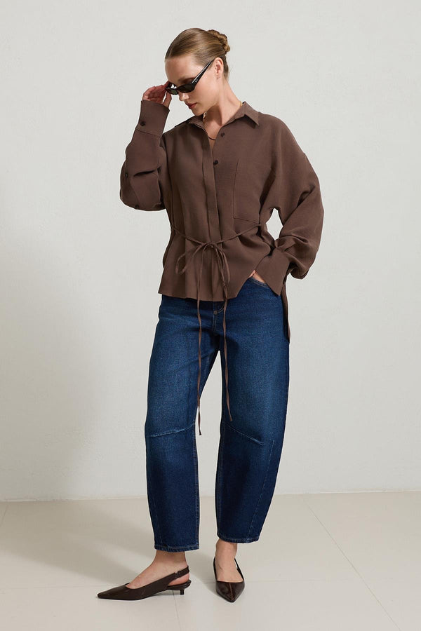 Setre Long Back Shirt With Button On Sleeve Stone