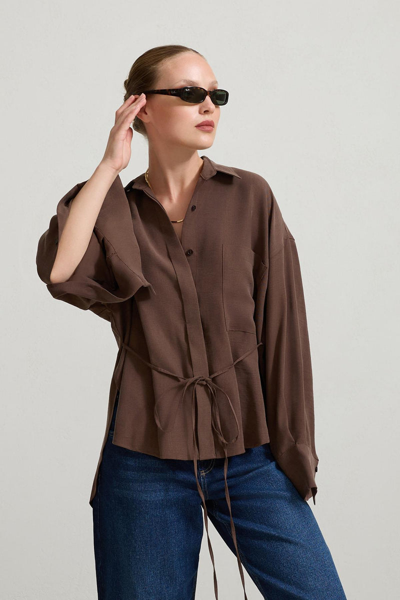 Setre Long Back Shirt With Button On Sleeve Stone