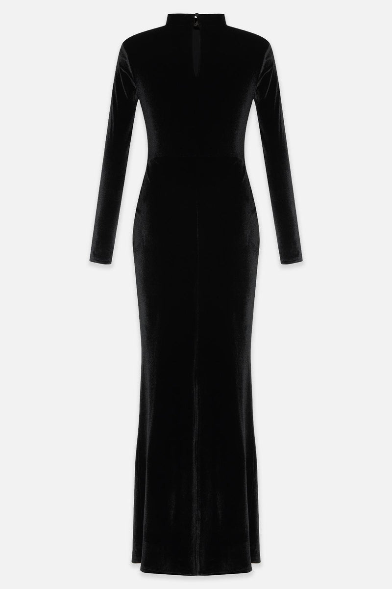 Setre Waist Accessory Detailed Velvet Dress Black