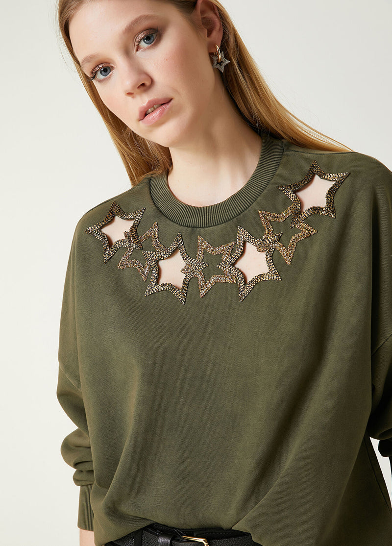 Beymen Club Star Embroidered Sweatshirt Khaki