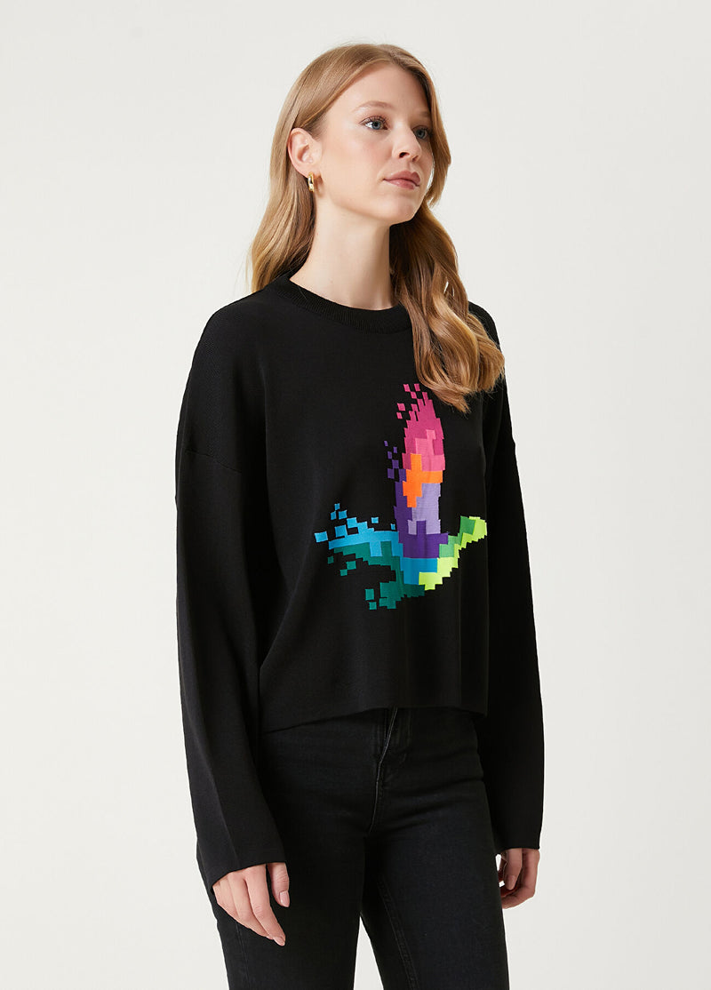 Beymen Club Pixel Bird Jacquard Sweater Black