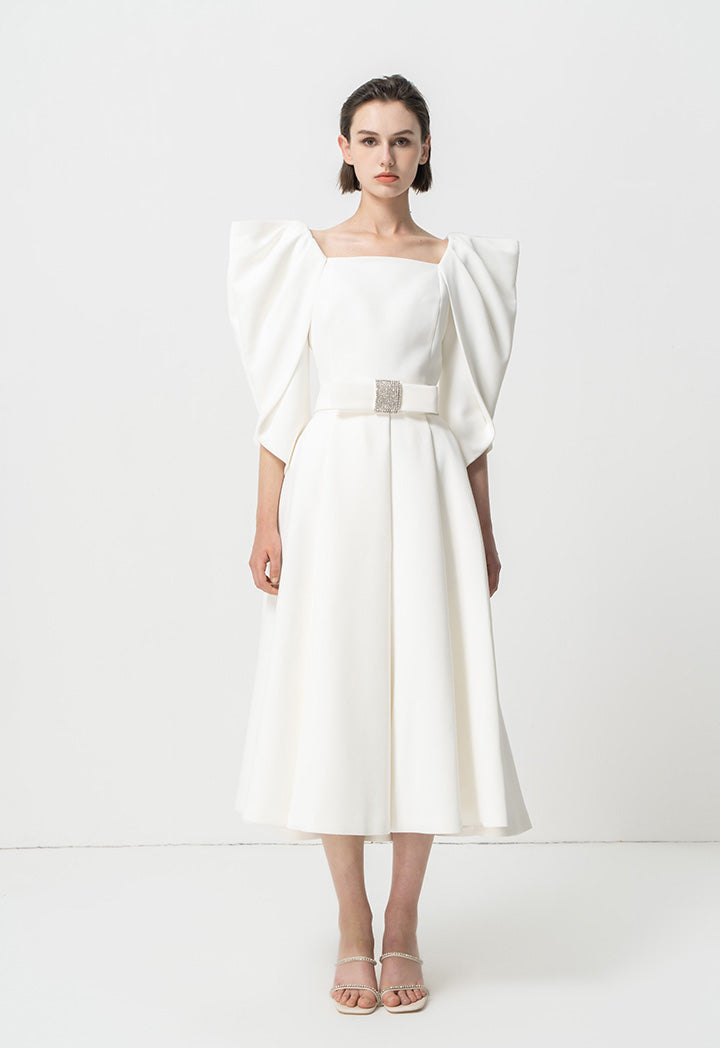 Choice Pleated Detail Solid Skirt Offwhite