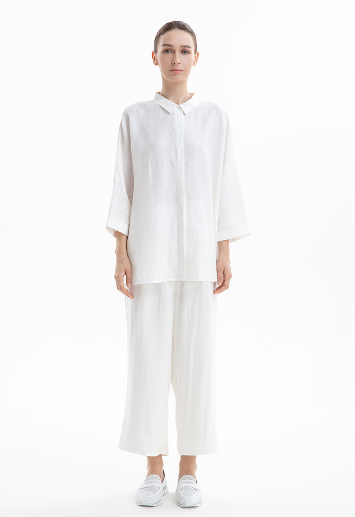 Choice Collared Concealed Buttons Oversized Shirt Off White