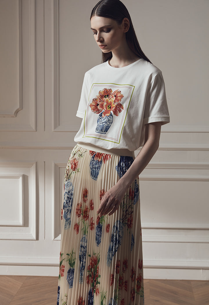 Choice Square Floral Printed T-Shirt Offwhite